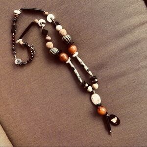 Butterscotch Bakelite beads , Wood & Bone long necklace,One of a kind handmade
